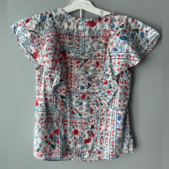 Anthropologie Let Me Be white red blue floral ruffle sleeve boho blouse sz 4 - Picture 3 of 7
